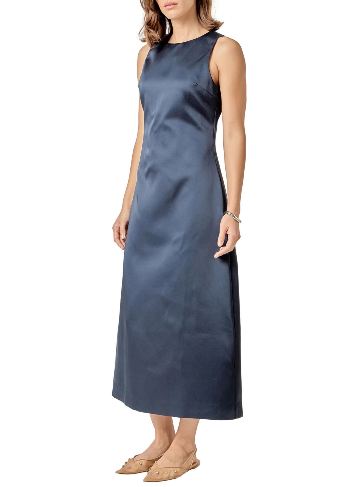 SATIN SLEEVELESS MIDI DRESS