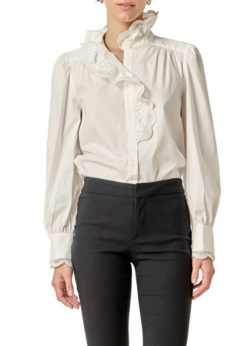 SCALLOPED LACE DETAIL SHIRT BLOUSE