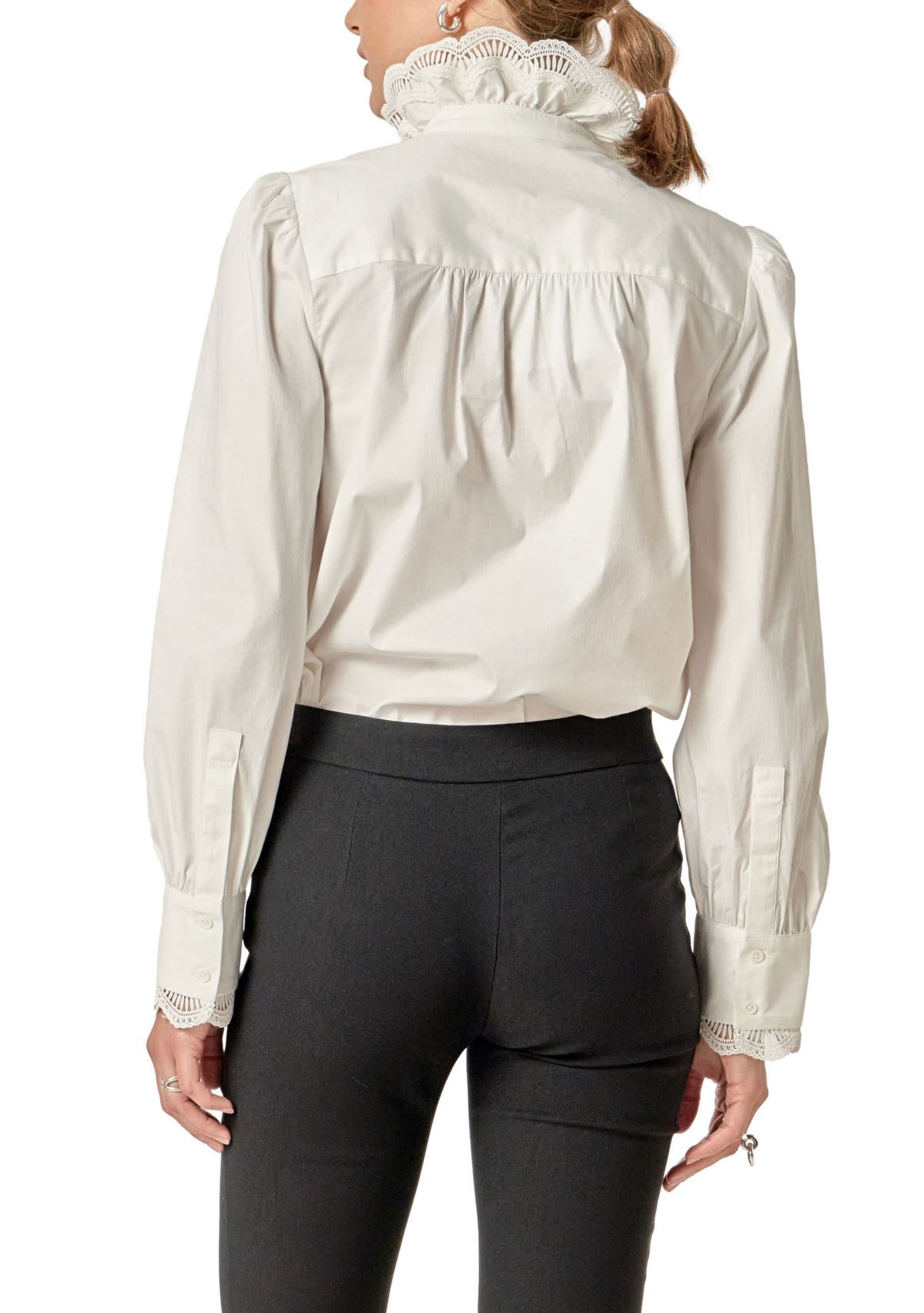 SCALLOPED LACE DETAIL SHIRT BLOUSE