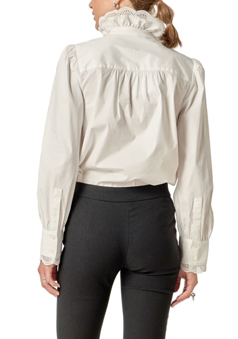 SCALLOPED LACE DETAIL SHIRT BLOUSE