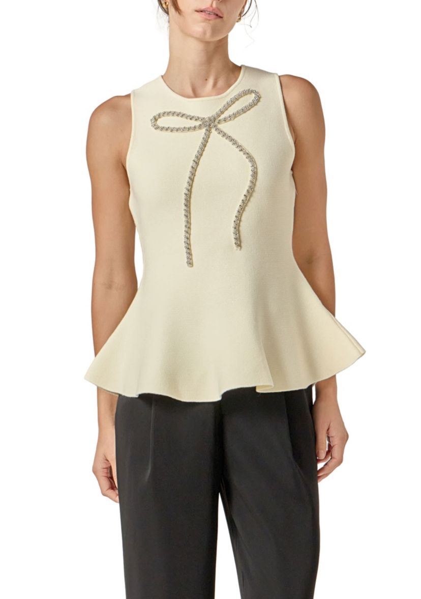 PEPLUM BOW EMBELISSHED TOP