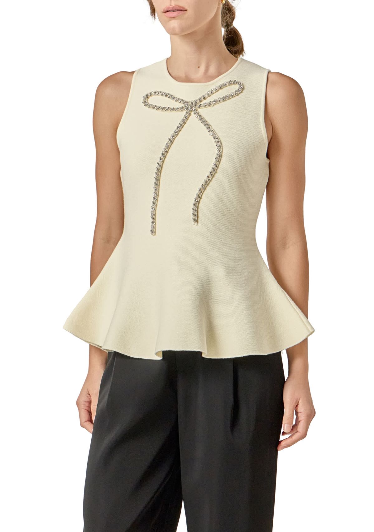PEPLUM BOW EMBELISSHED TOP