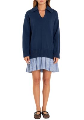 ENGLISH FACTORY Women's Mixed Media Pleated Mini Dress, Small