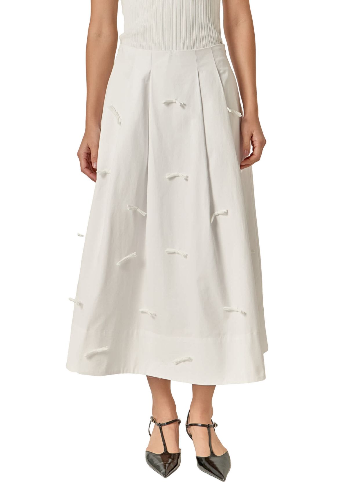 BOW DETAILED POPLIN MIDI SKIRT