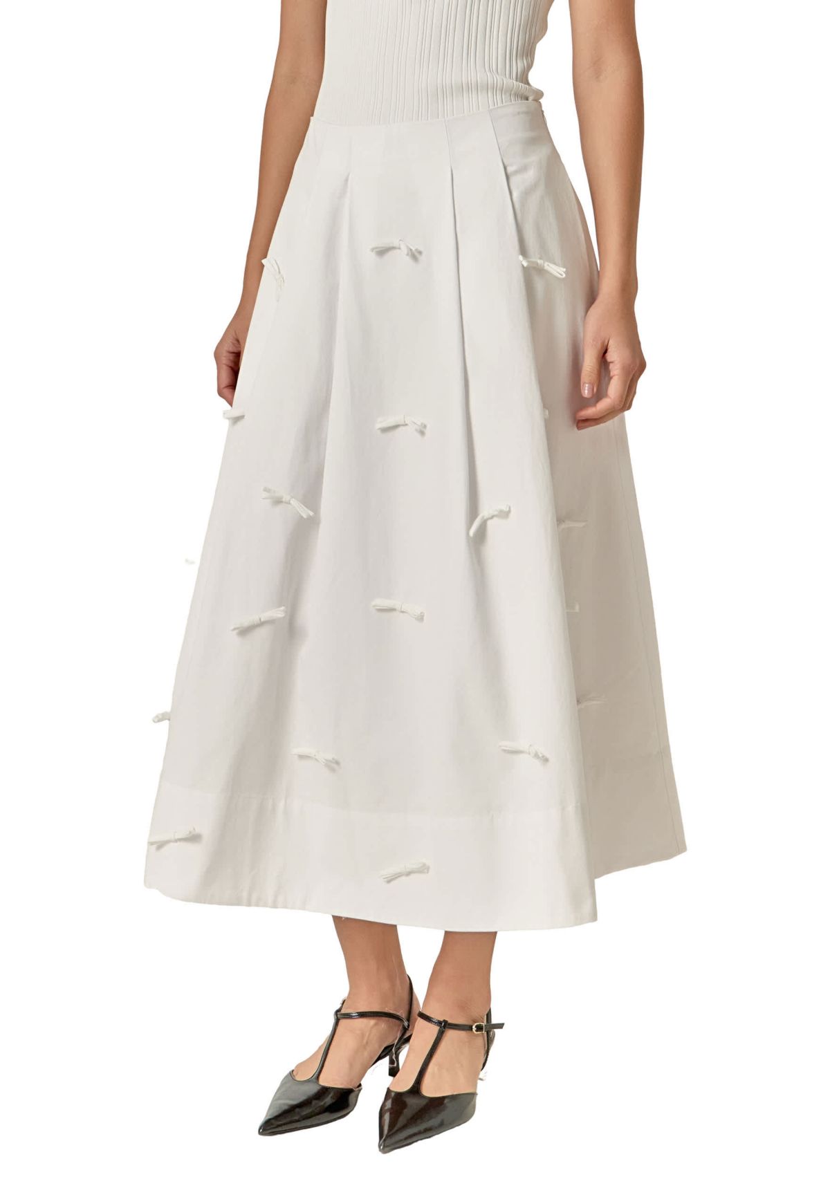 BOW DETAILED POPLIN MIDI SKIRT