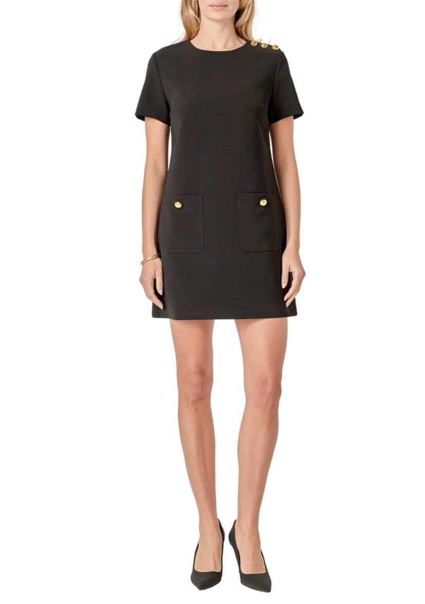 GOLD BUTTON DETAILED MINI DRESS