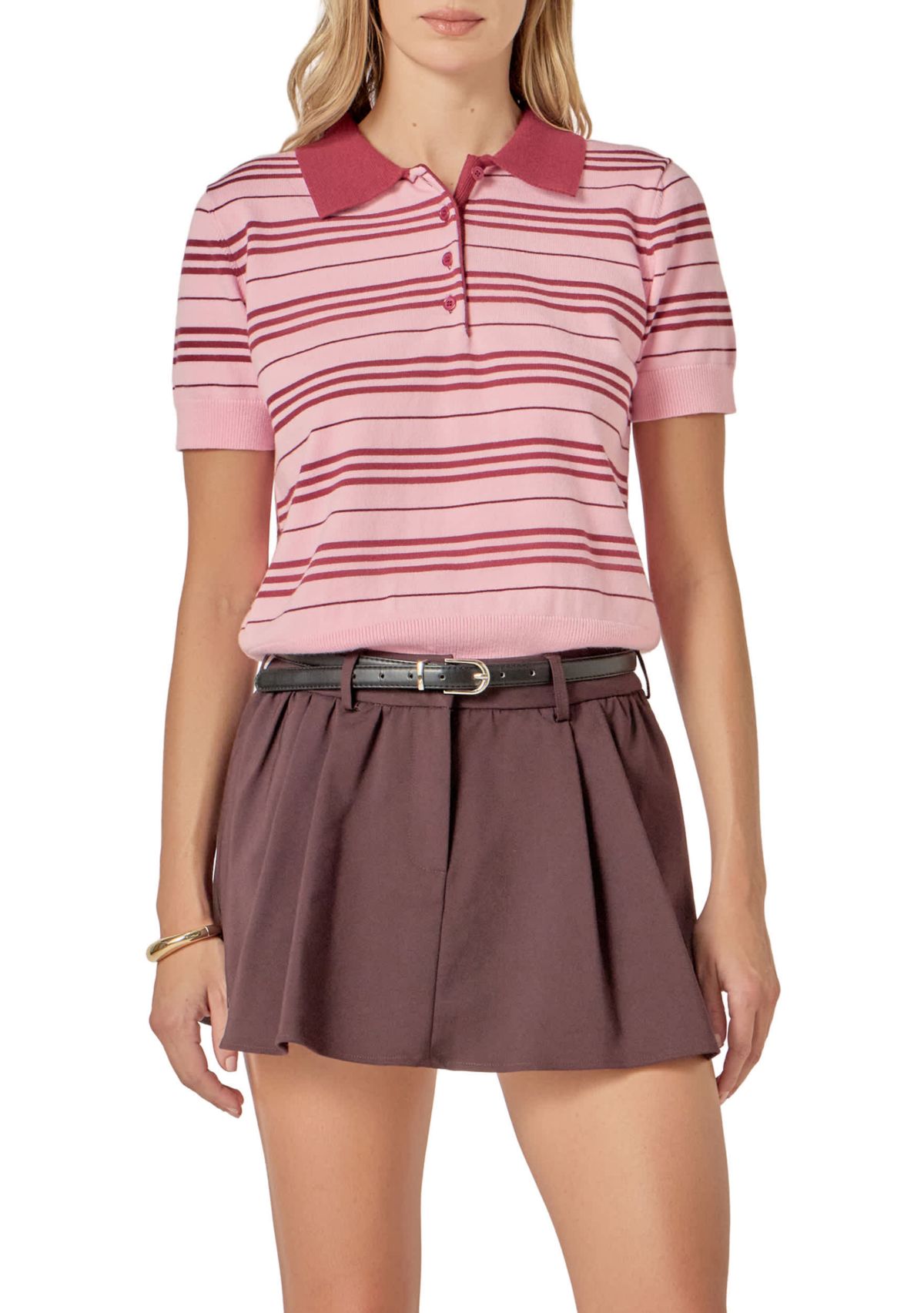 STRIPED POLO KNIT TOP