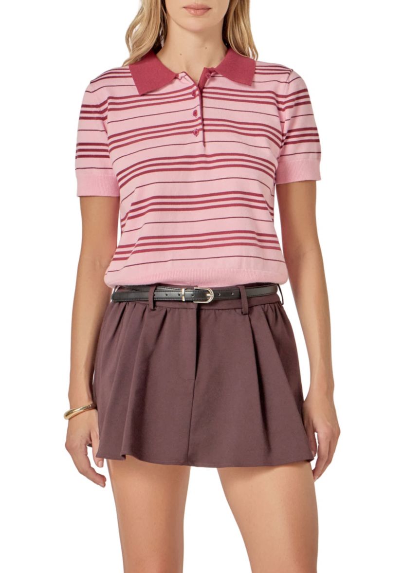 STRIPED POLO KNIT TOP