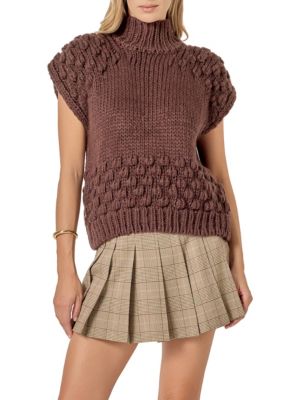 ENGLISH FACTORY Women's Bubble Knitdown Sleeveless Sweater, Brown, Medium