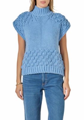 ENGLISH FACTORY Women's Bubble Knitdown Sleeveless Sweater, Blue, Medium