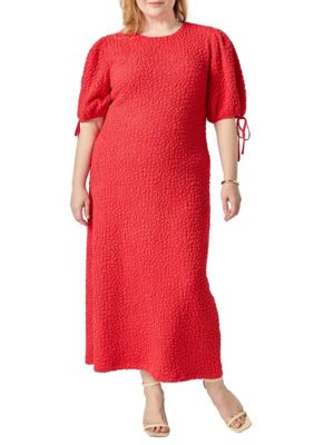 ENGLISH FACTORY Women's Smocked Midi Dress, Red, 3X
