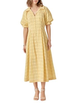 ENGLISH FACTORY Women's SEERSUCKER CHECK MIDI DRESS, Yellow, PM