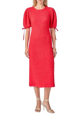 ENGLISH FACTORY Women's Smocked Midi Dress, Red, PXL