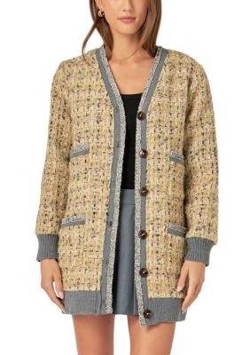 ENGLISH FACTORY Women's Boucle Coat With Trim, Grey, Small