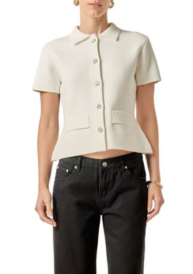ENGLISH FACTORY Women's Buttoned Knit Cardigan, White, XS