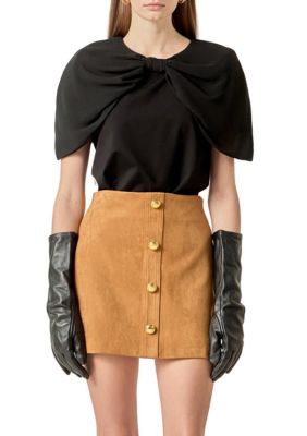 ENGLISH FACTORY Women's BOW MIXED MEDIA TOP, Black, Medium