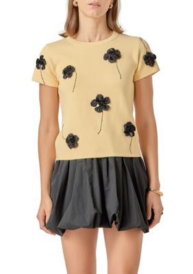 ENGLISH FACTORY Women's 3D FLOWER KNIT TOP, Small