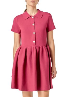 ENGLISH FACTORY Women's PEPLUM MINI KNIT DRESS WITH BIG BUTTON DETAILS, Small