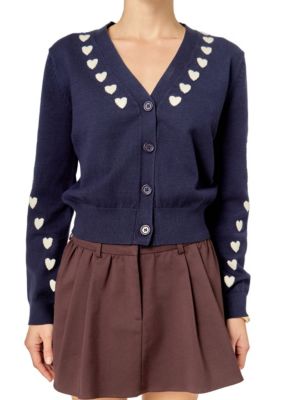 ENGLISH FACTORY Women's Heart Contrast Knit Cardigan, Small