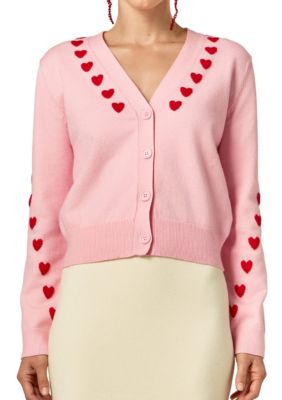 ENGLISH FACTORY Women's Heart Contrast Knit Cardigan, Medium