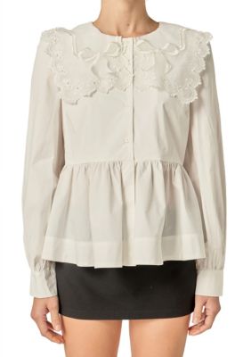 ENGLISH FACTORY Women's BIG COLLAR POPLIN SHIRT BLOUSE, White, XL