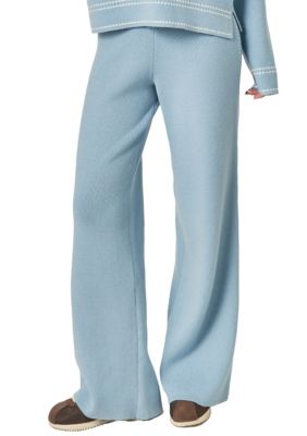 ENGLISH FACTORY Women's STITCH DETAILED KNIT LONG PANTS, Blue, Large