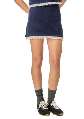 ENGLISH FACTORY Women's SCALLOP DETAILED KNIT SKIRT, Navy Blue, Large