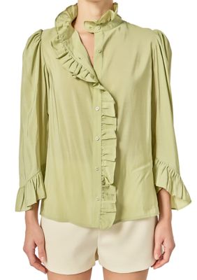 ENGLISH FACTORY Women's RUFFLE BLOUSE, Sage, Medium