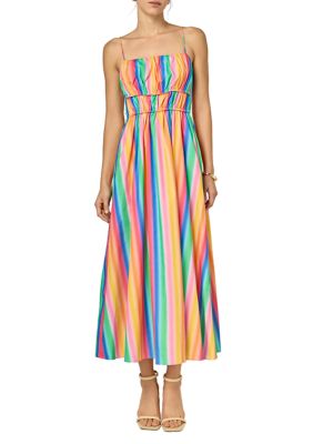 ENGLISH FACTORY Women's Rainbow Stripe Sleveless Maxi Dress, Medium