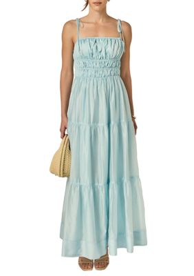 ENGLISH FACTORY Women's SMOCKED SLEEVELESS MAXI DRESS, Blue, Medium