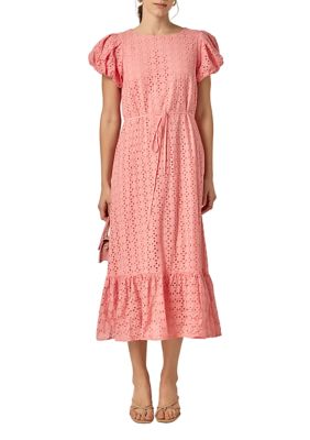 ENGLISH FACTORY Women's Eyelet Midi Dress, Pink, XS