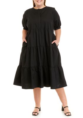 English Factory Women's Plus Size Puff Sleeve Midi Dress