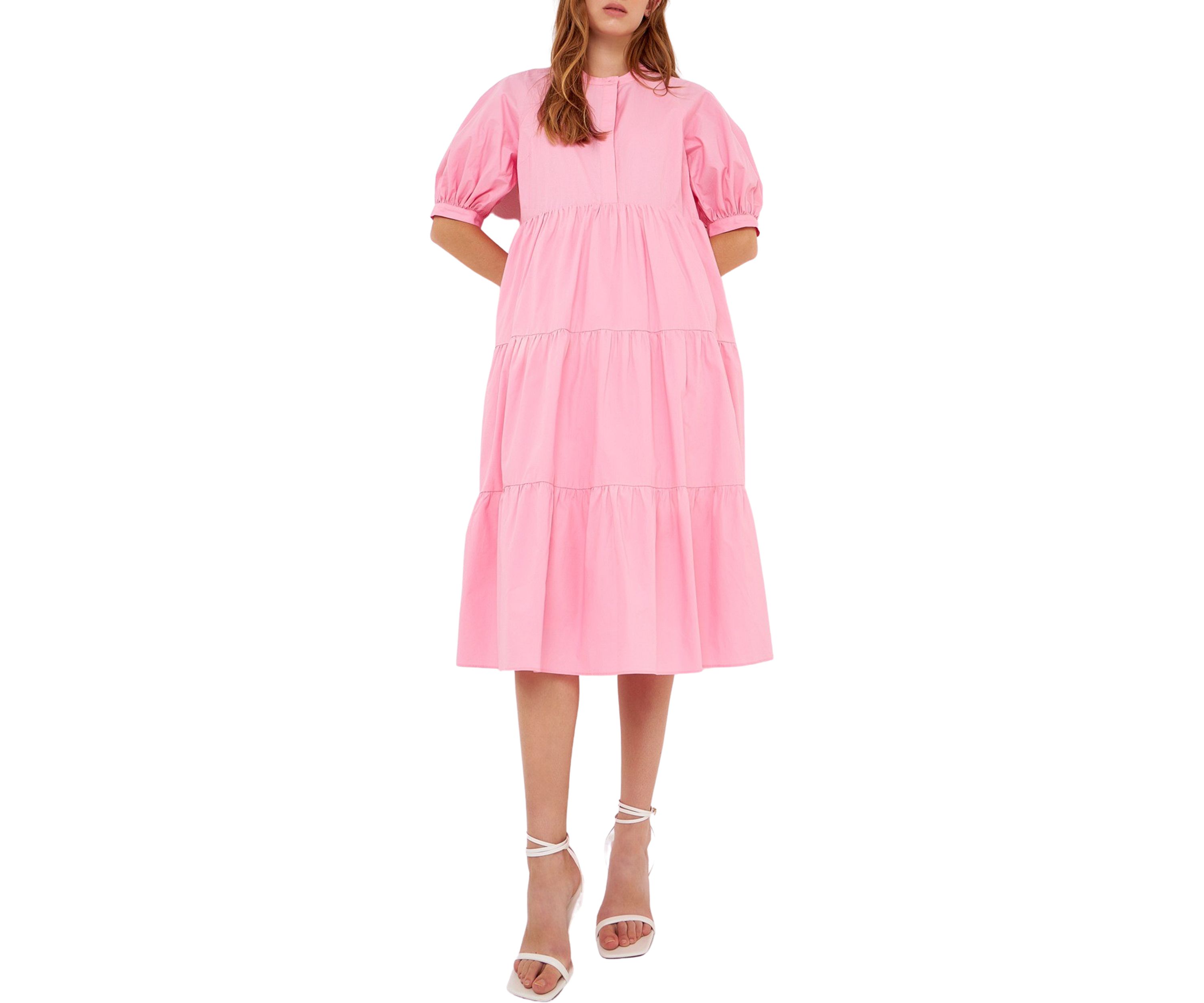 Short Puff Sleeve Midi Dress