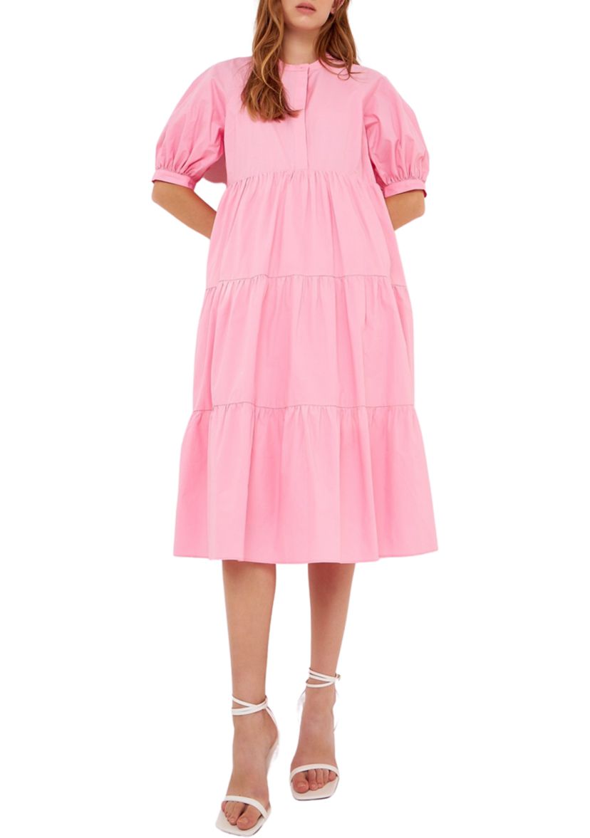 Short Puff Sleeve Midi Dress