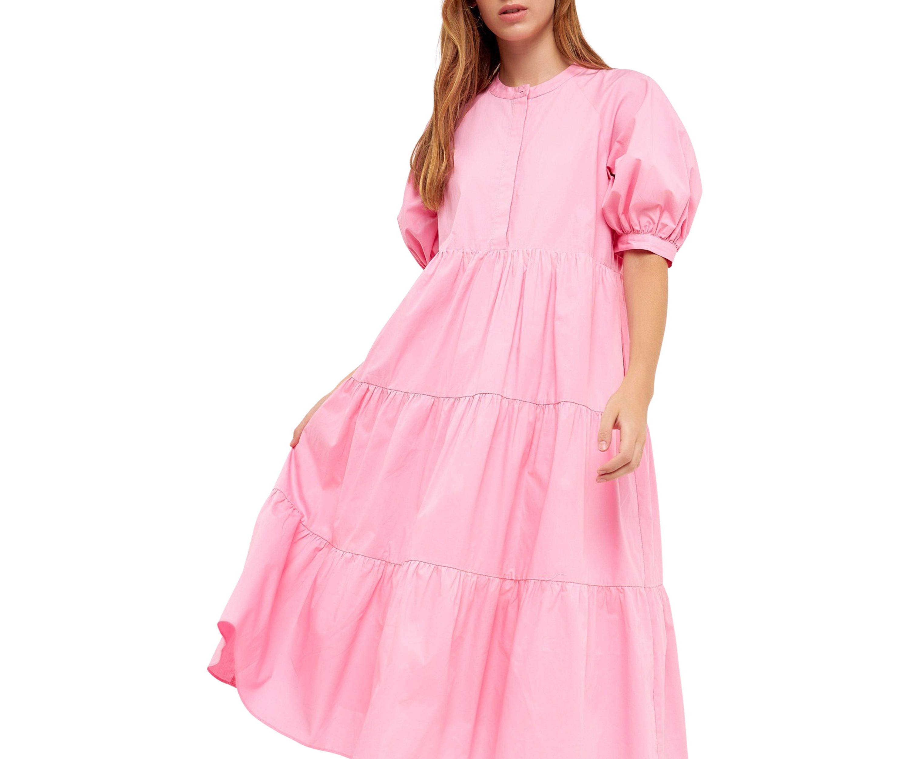 Short Puff Sleeve Midi Dress