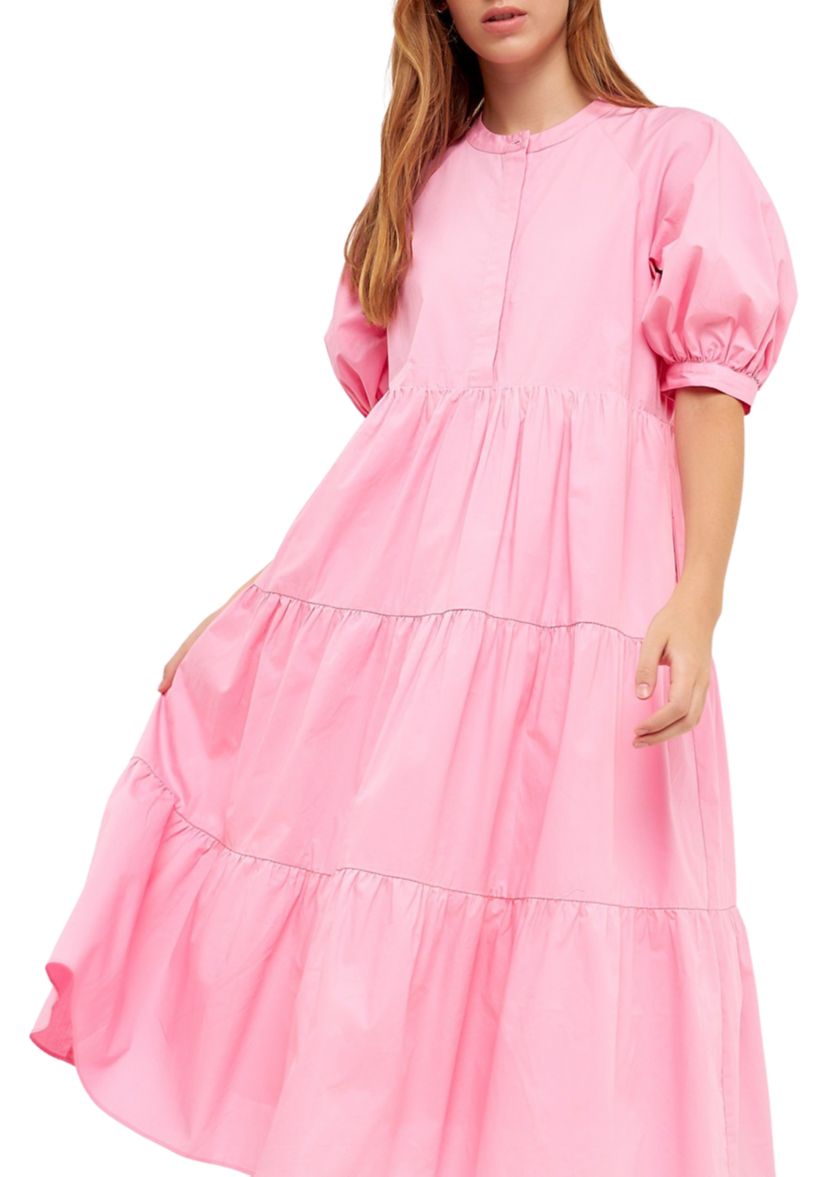 Short Puff Sleeve Midi Dress