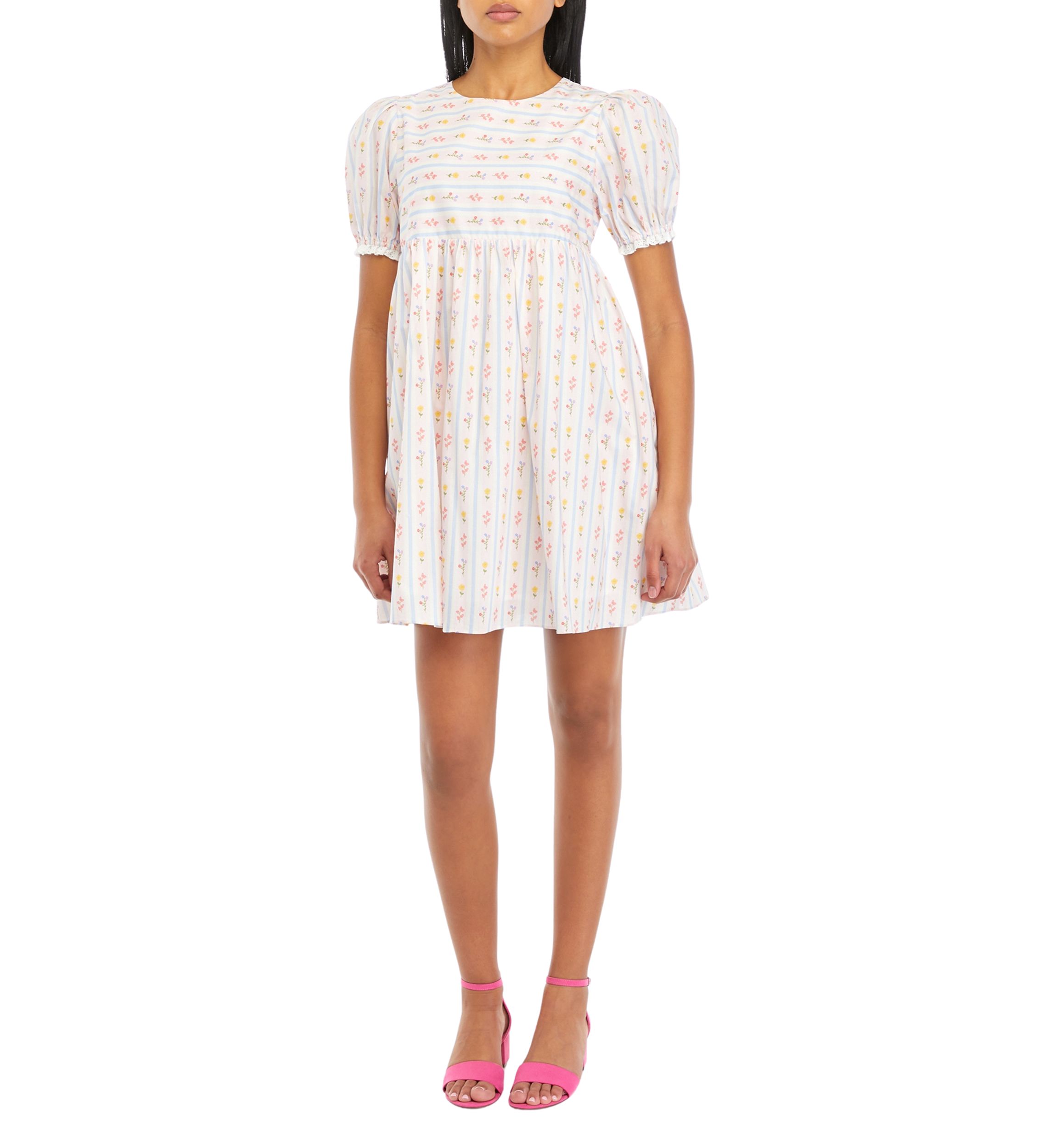Womens Striped Floral Printed Babydoll Dress