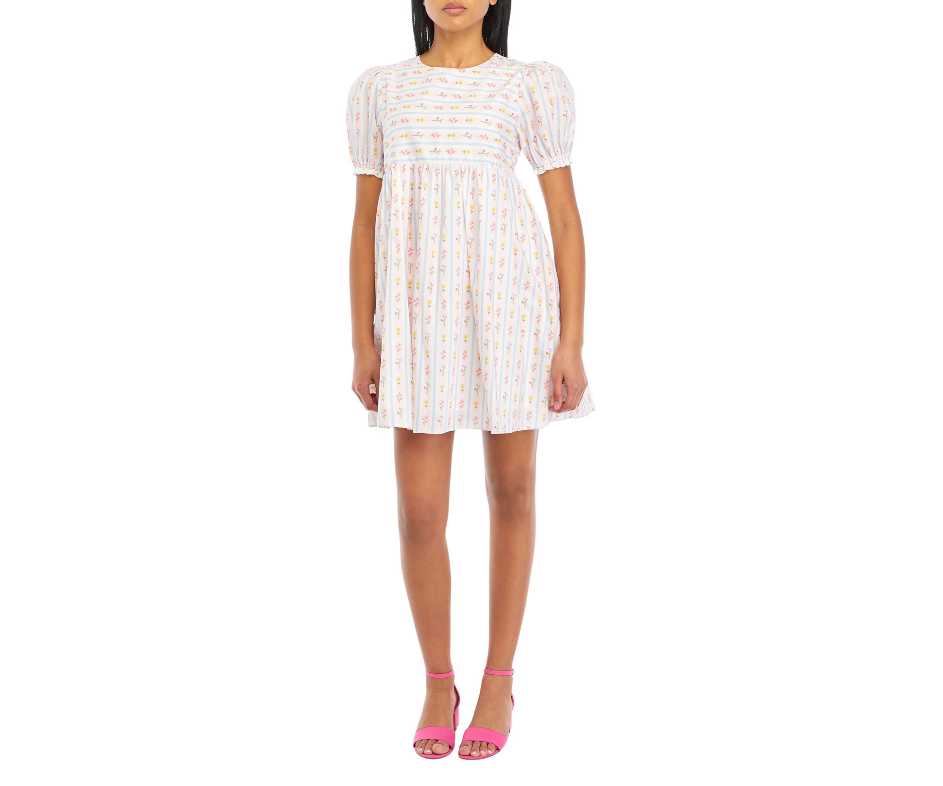 Womens Striped Floral Printed Babydoll Dress