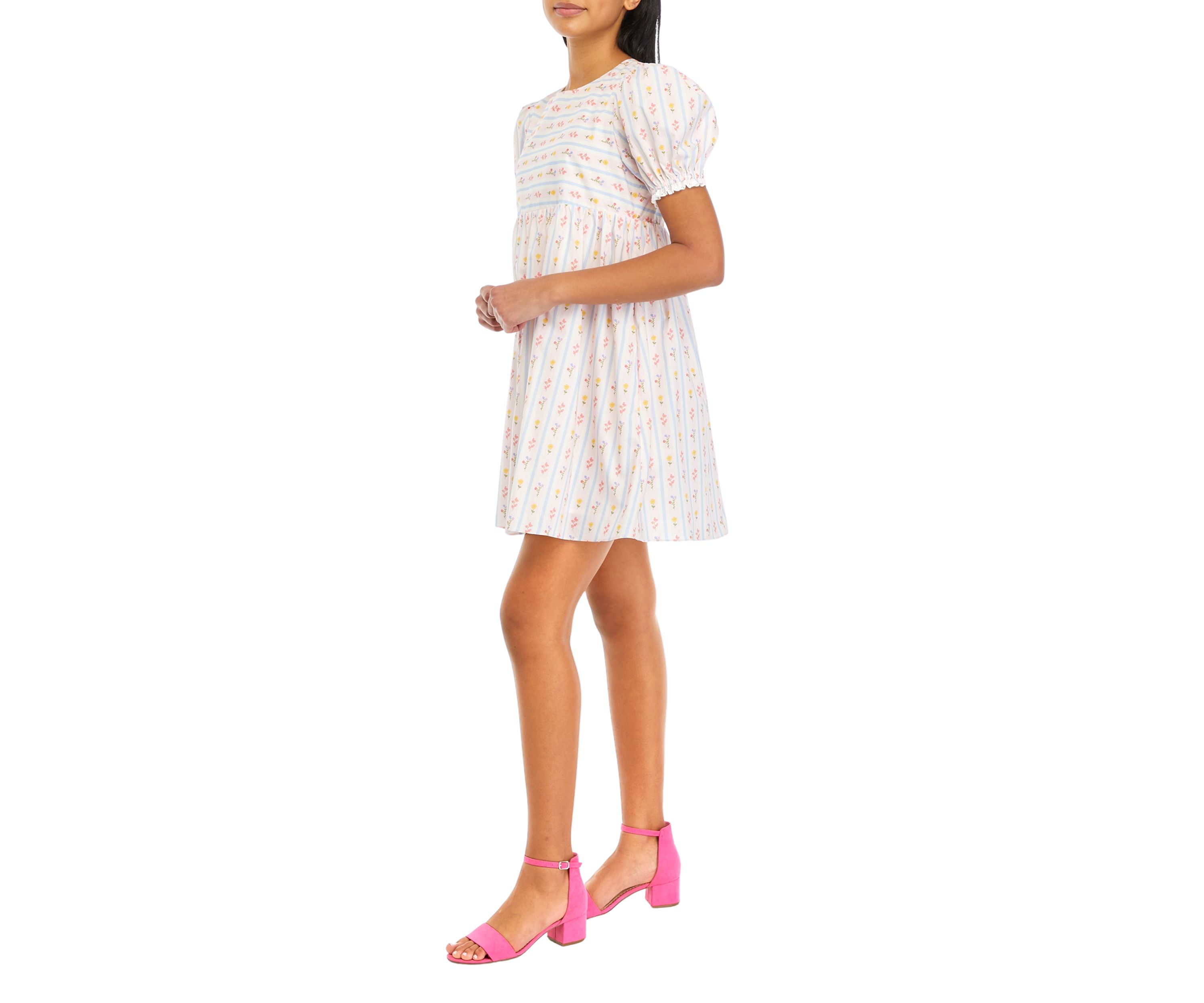 Womens Striped Floral Printed Babydoll Dress
