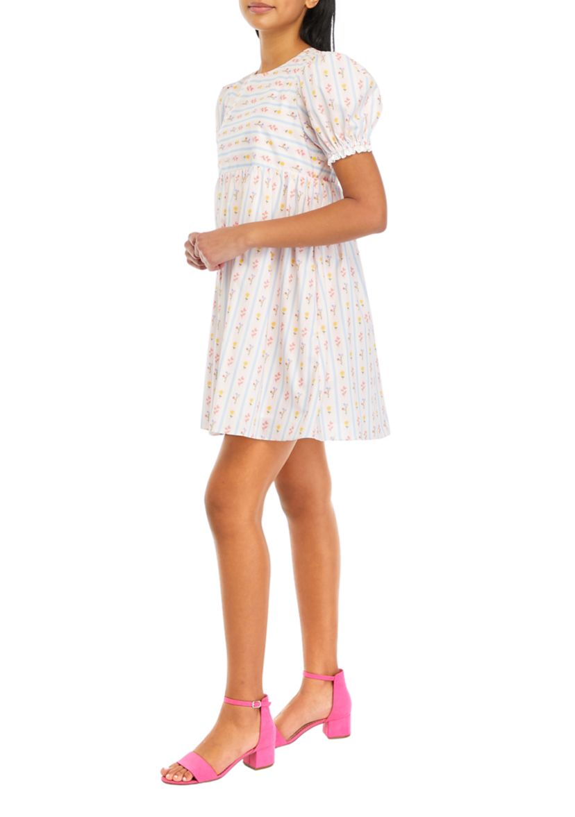 Womens Striped Floral Printed Babydoll Dress