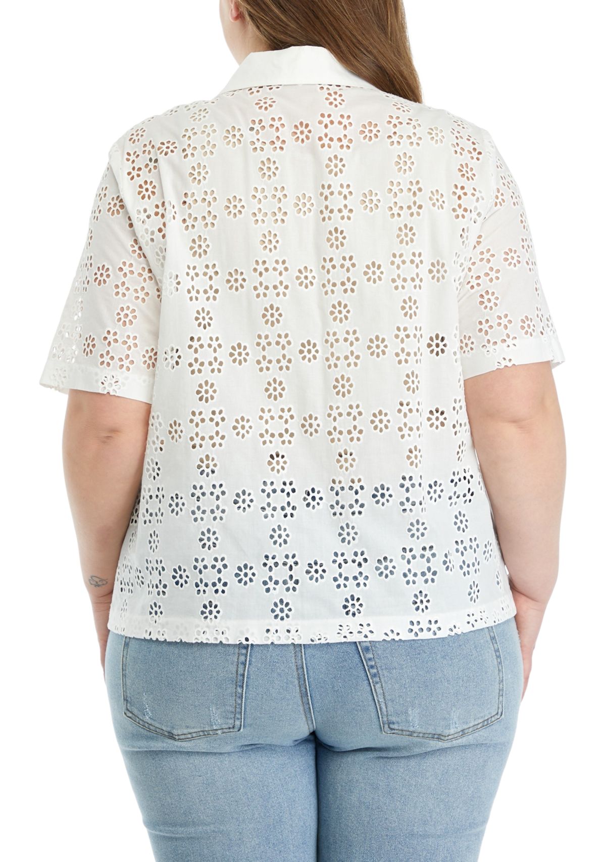 Plus Size Embroidered Cotton Camp Top