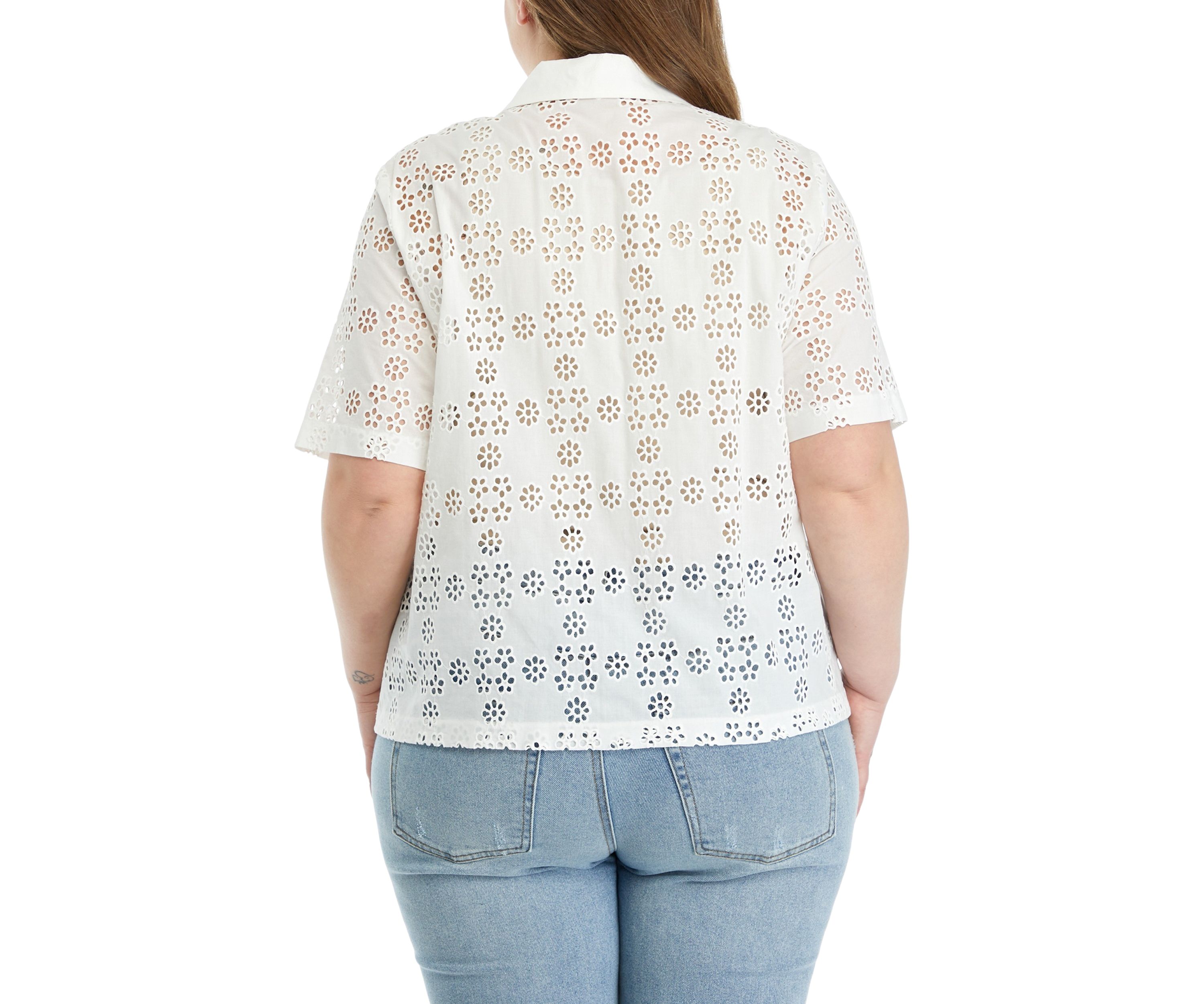 Plus Size Embroidered Cotton Camp Top