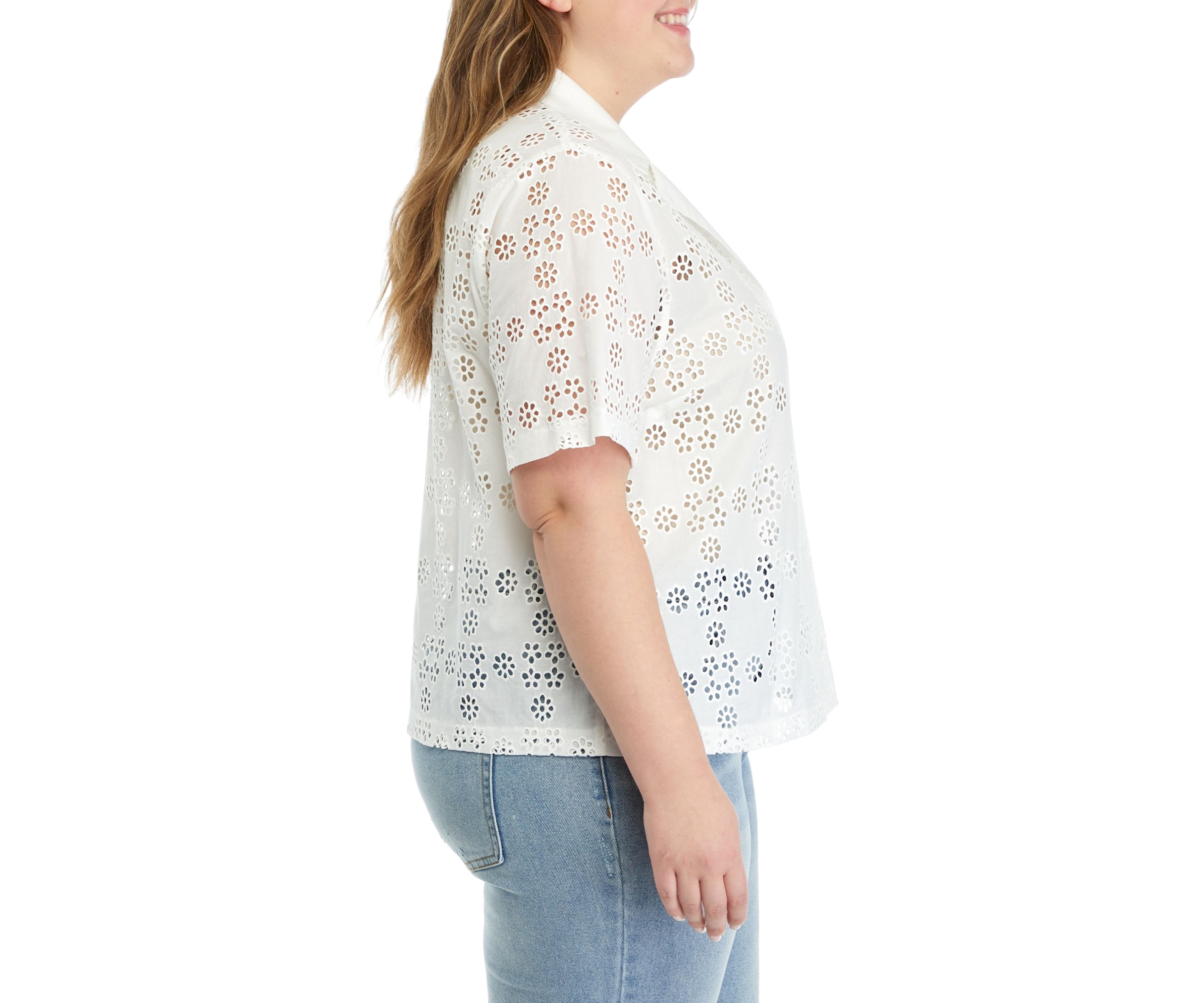 Plus Size Embroidered Cotton Camp Top