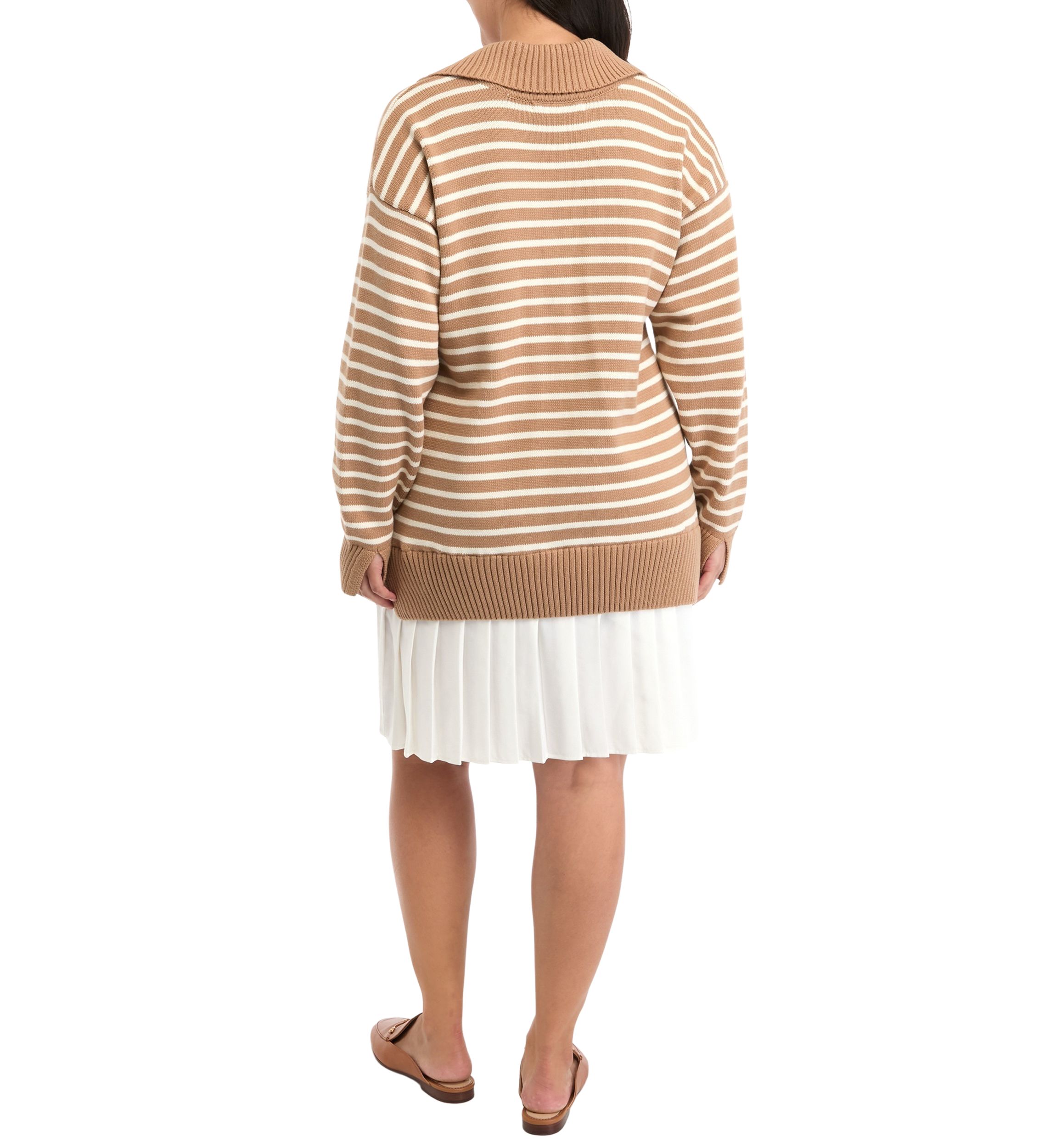 Plus Size Striped Mixed Media Pleated Mini Dress