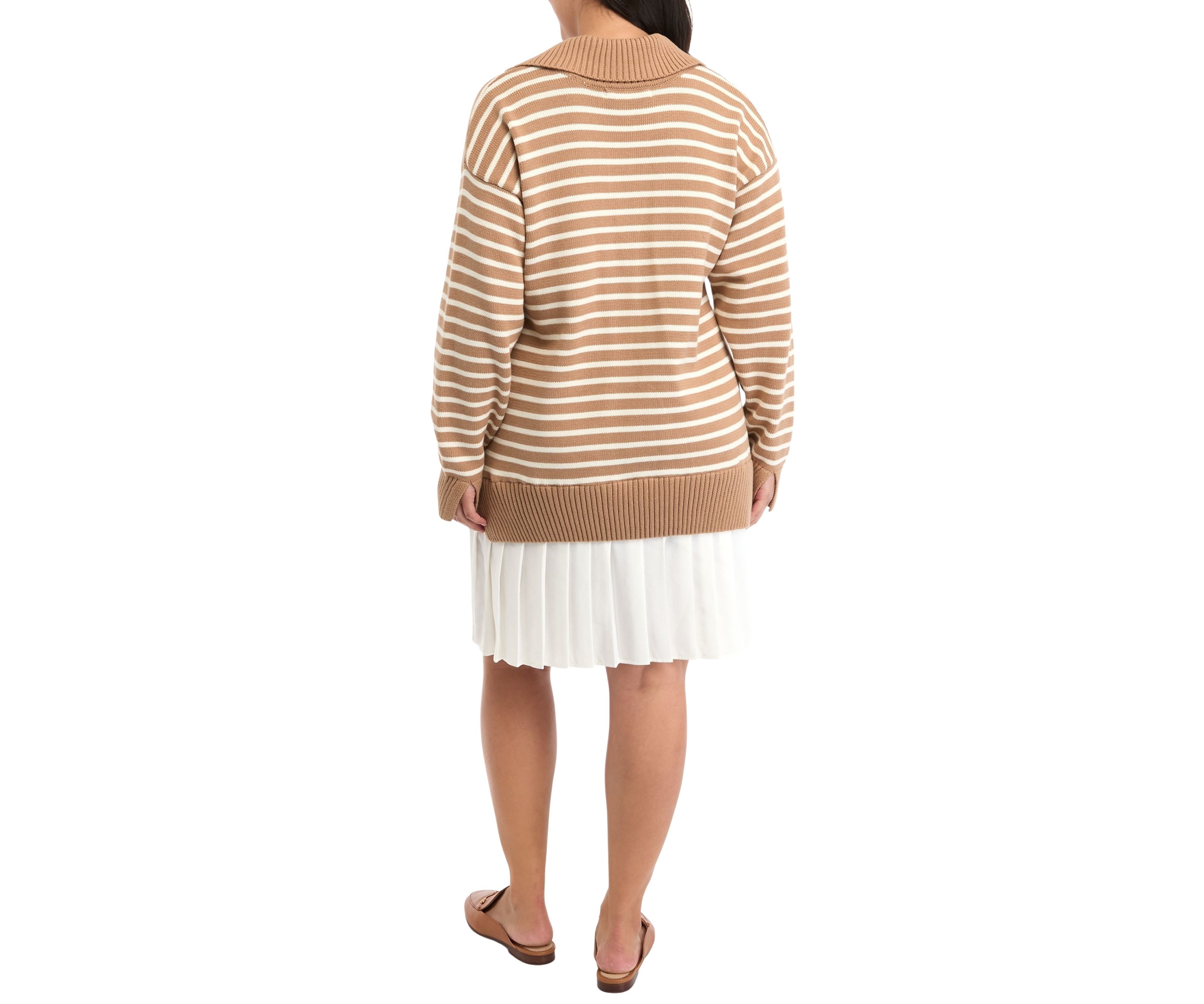 Plus Size Striped Mixed Media Pleated Mini Dress