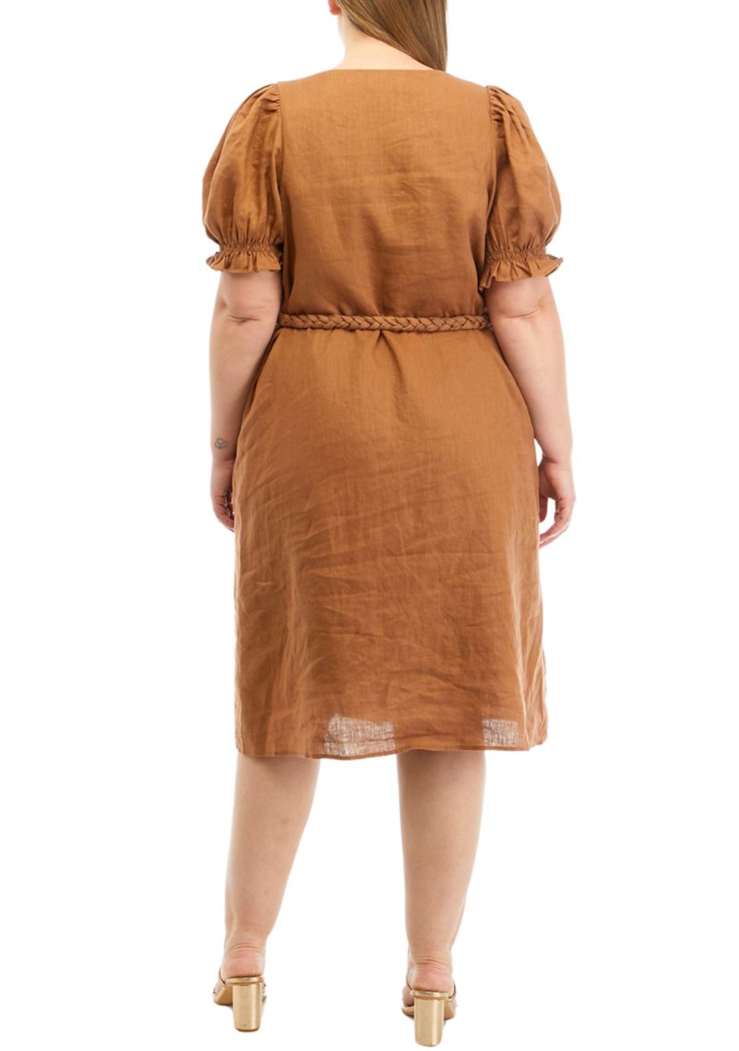 Plus Size Linen Dress with Tied Waist