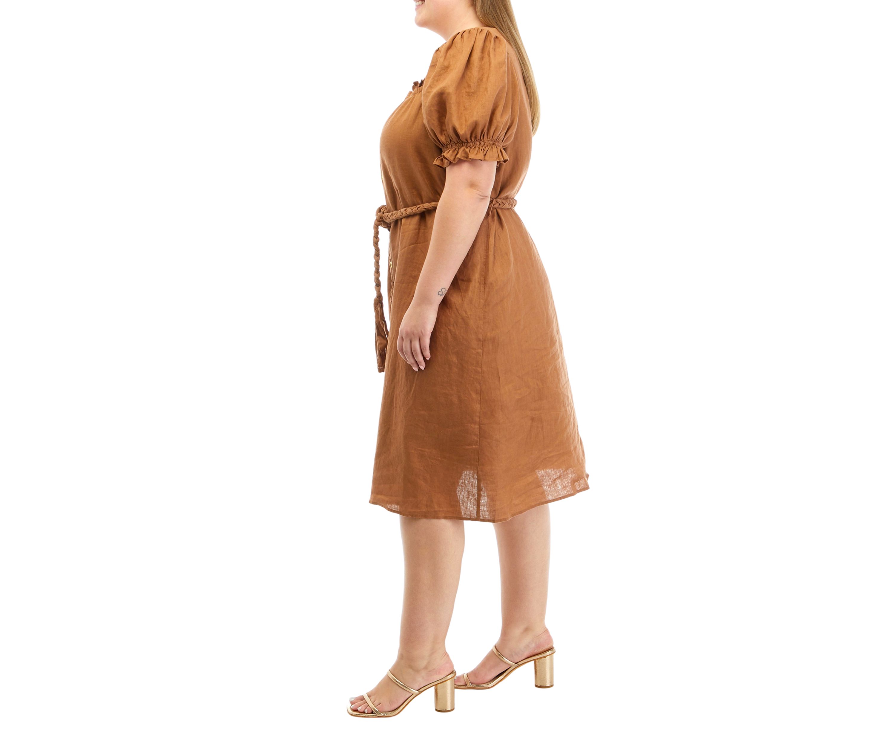 Plus Size Linen Dress with Tied Waist