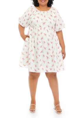 English Factory Women's Plus Size Floral Cotton Embroidered Dress, White -  0192934518352