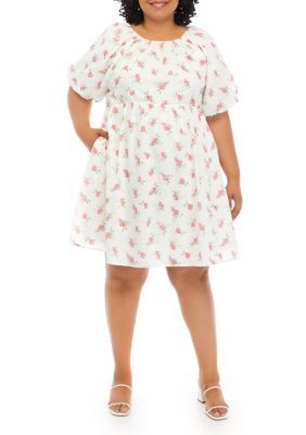 ENGLISH FACTORY Women's Plus Size Floral Cotton Embroidered Dress