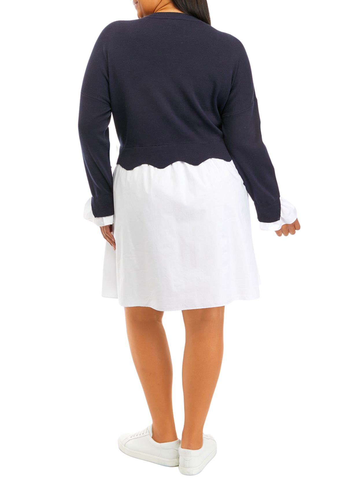 Plus Size Scallop Knit Poplin Dress